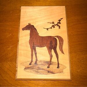 Vtg Jeffrey Nelson Hudson River Inlay NY wood horse plaque